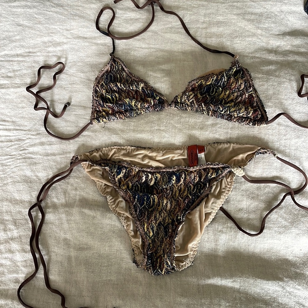 Missoni zigzag triangle bikini with ties Brown Taupe Multi Colored